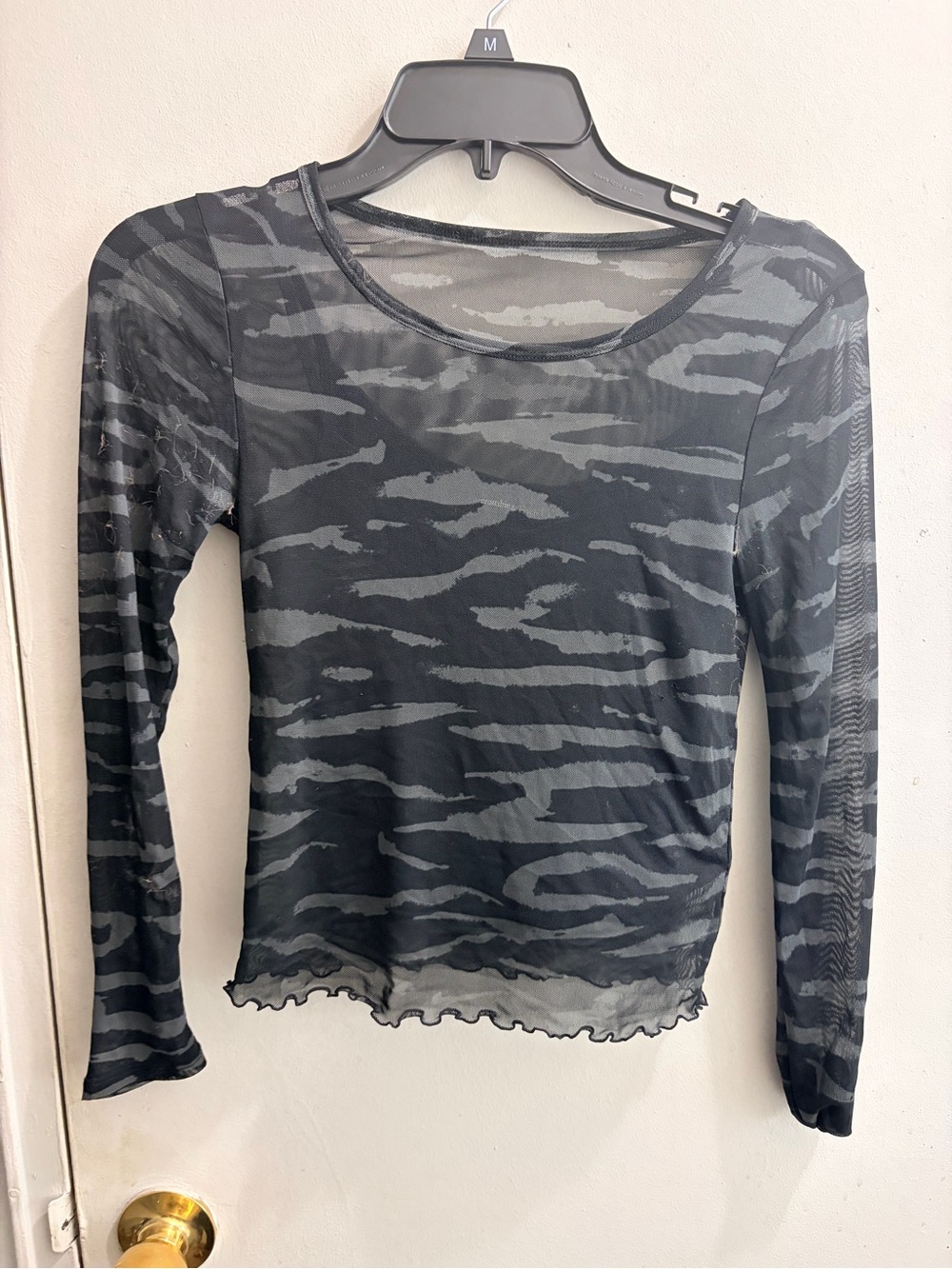 Abercrombie & Fitch Black and Gray Sheer Long-Sleeve Top